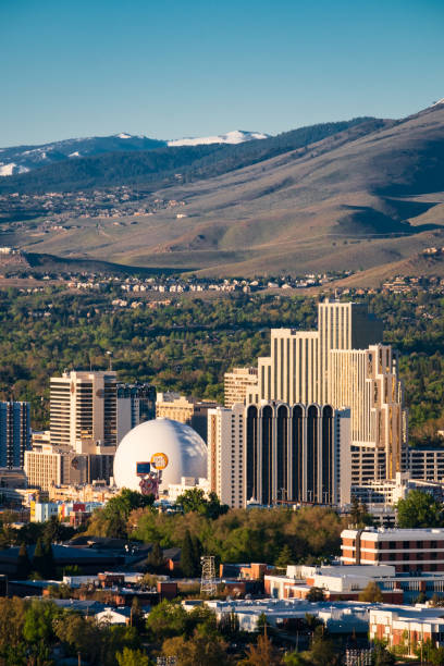Vertical shot of the three major casinos in downtown Reno.