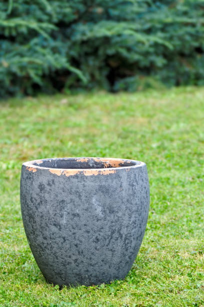 istock Empty grey flower pot in garden 2152930373