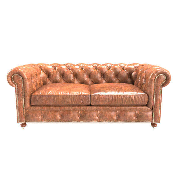istock Arafed leather couch with buttoned arms and a wooden frame. 2152934264