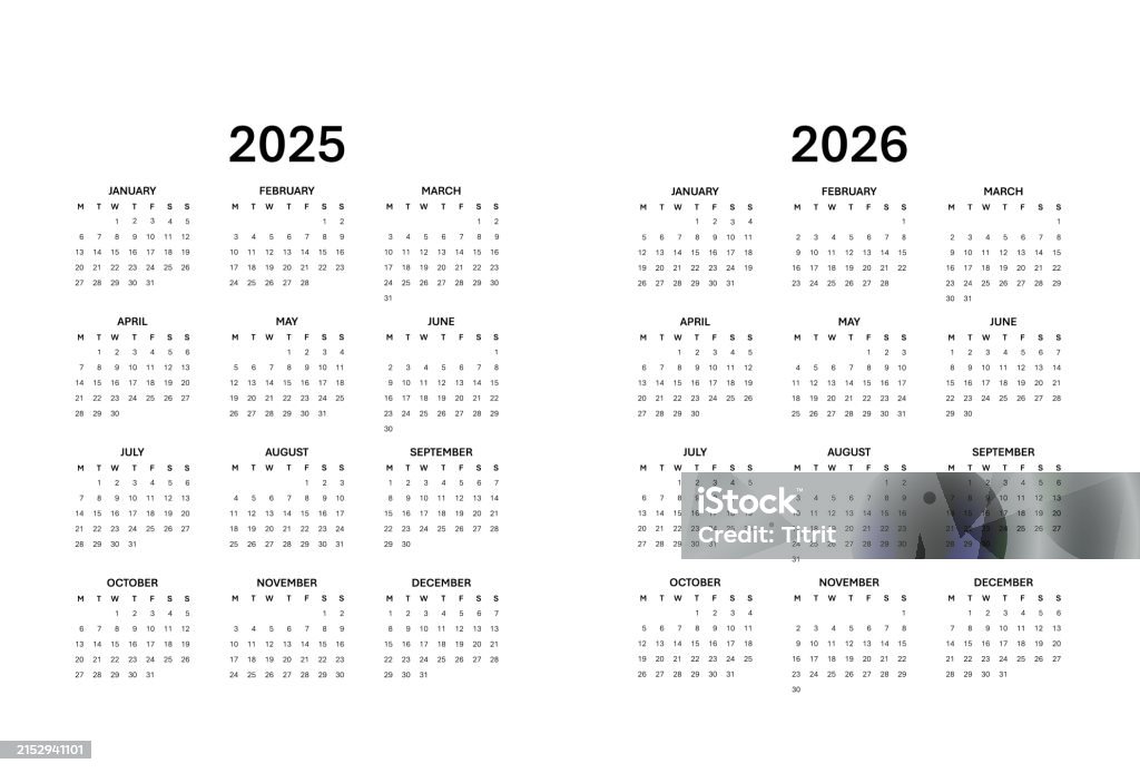 Calendar For 20252026 Week Starts On Monday Stock Illustration