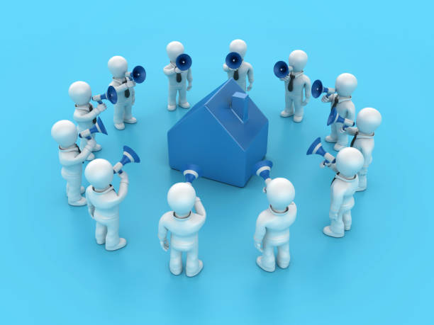 istock 3D House and Cartoon People with Megaphone 2152942794