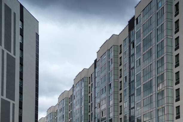 New high-rise buildings with extensive glass facades