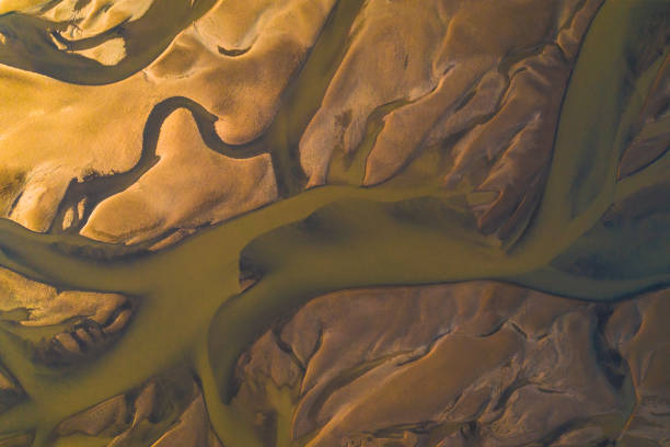 istock Aerial view of colorful river delta patterns in Longyearbyen, Svalbard 2152945596