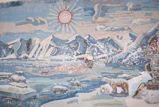Vibrant mosaic depicting Arctic life in Pyramiden, Svalbard