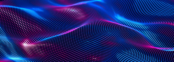 istock Particle stream. Purple background with many glowing particles. Information technology background. 3d rendering. 2152947278