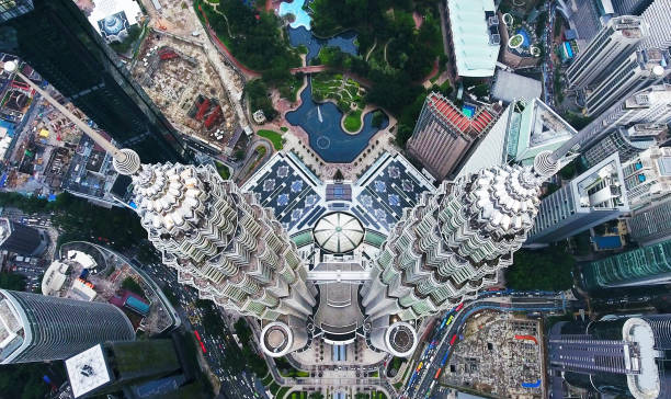 Kuala Lumpur petronas twin towers view from drone