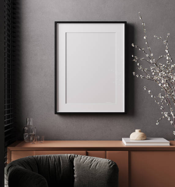 istock Mock up frame in stylish home interior background, bright room with minimal decor and console, 3d render 2152950991