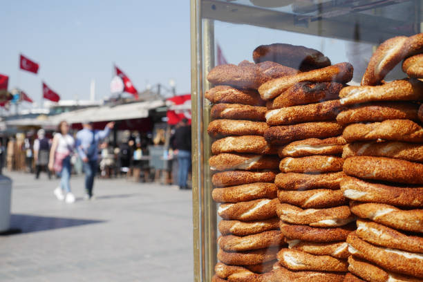 Turkey 29 march 2024. Turkish Bagel Simit selling at taqsim square in a van .
