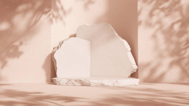 istock Soft peach 3D background, stone podium with shadow from tree leaves 2152956174