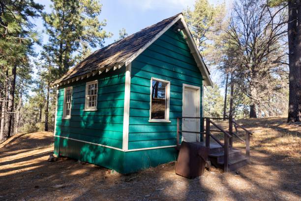 Cuyamaca, California USA - January 24, 2024: Historic Stonewall Gold Mine Museum Log Building Exterior, Minshall Hiking Trail San Diego County Rancho Cuyamaca California USA State Park