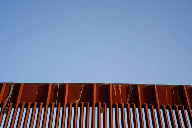 International Border Wall at Tornillo Crossing in Texas At Dusk
