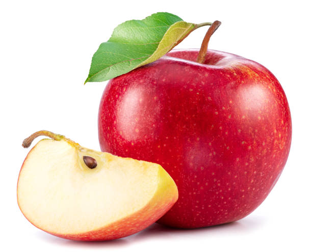 istock Ripe perfect red apple and red apple slice on white background. 2152964917