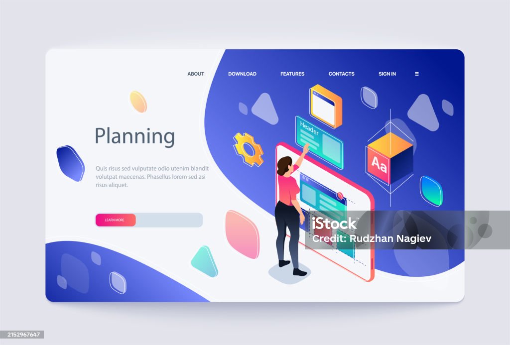 A Person Interacting With A Stylized Website Interface Vector ...