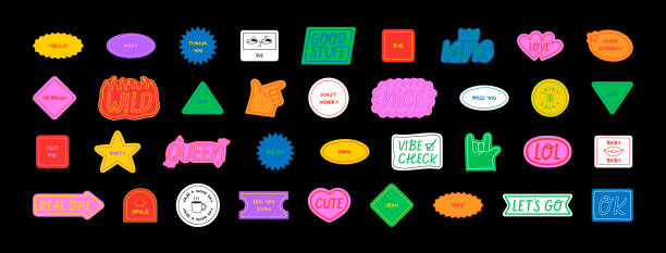 istock Set of fun retro colorful sticker illustration 2152967657