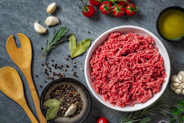 istock Raw minced beef ingredients for cooking food 2152968844
