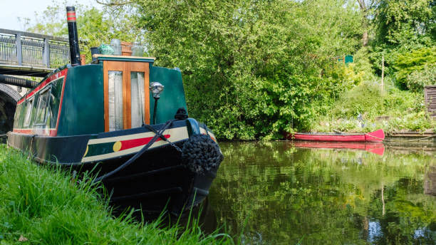 istock A green boat is docked in a river 2152968900