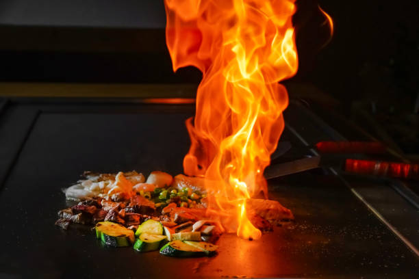 istock chef's hands with spatula over teppanyaki. Teppan show 2152969278
