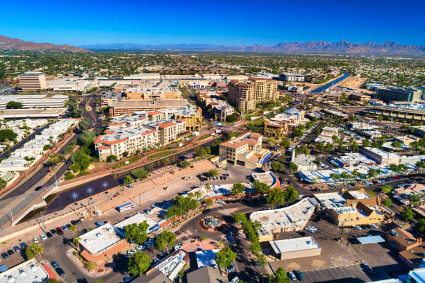 istock Scottsdale Downtown Aerial With Canal And Mountains 2152970671