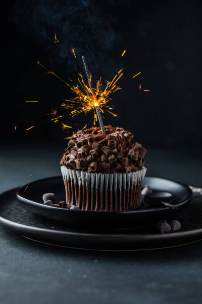 Chocolate capcake with chocolate cream. American dessert.