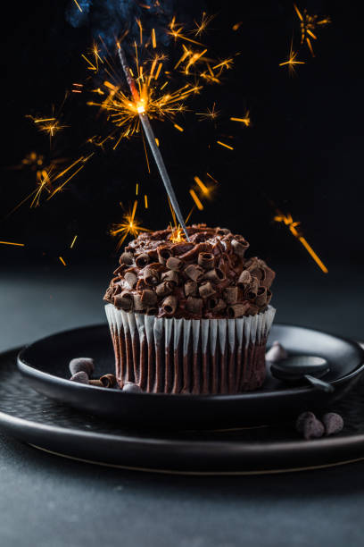 Chocolate capcake with chocolate cream. American dessert.