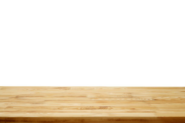 istock Empty brown wooden table top isolated on white background 2152973025