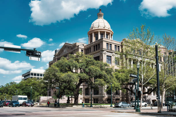Harris County Courthouse in downtown Houston, Texas, USA on a sunny day.