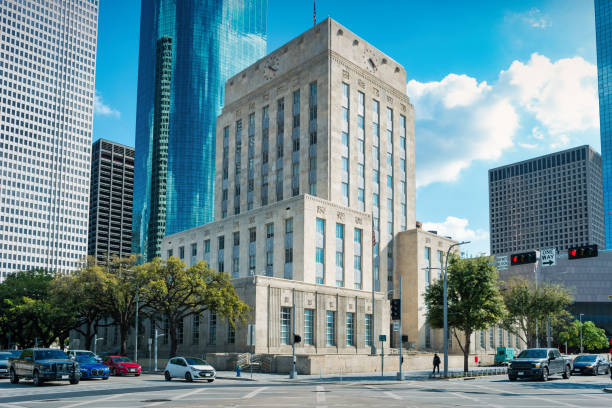 The Art Deco style Houston City Hall in downtown Houston, Texas, USA.