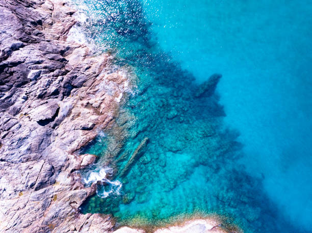 istock Amazing tropical seashore landscape background,Top view waves crashing on rocks 2152979280