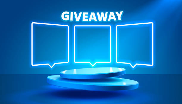 istock Giveaway neon podium, shop mega discount, special promo frame. Vector illustration 2152985695