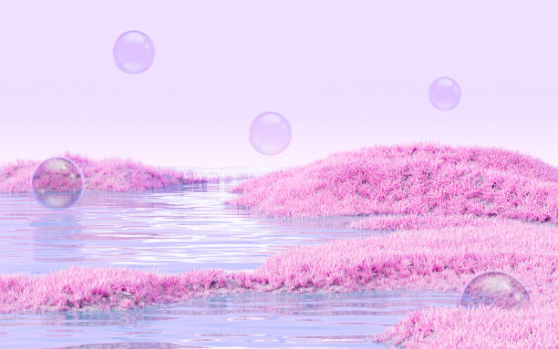 istock Outdoor grass and water surface products display background, 3d rendering. 2152991401