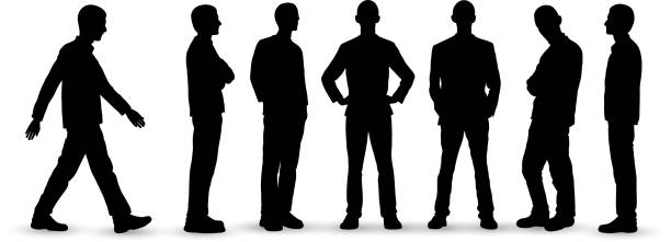 One Man From Different Angles Silhouette One man from different angles silhouette. man standing profile stock illustrations