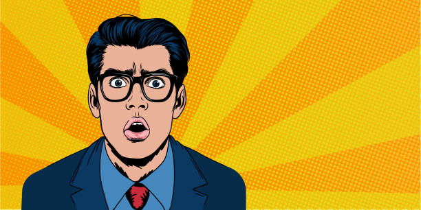 Shocked young man with wide open eyes and mouth. vector illustration in retro pop-art comic style. banner design template with copy space for text for ads, social media, web.