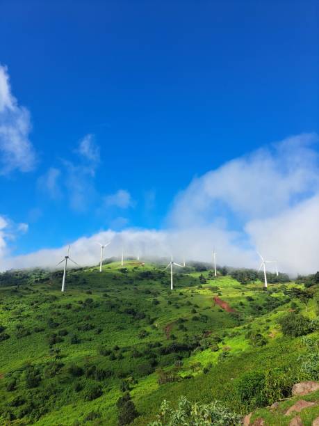 Wind turbines on an energy plant atop a hill
