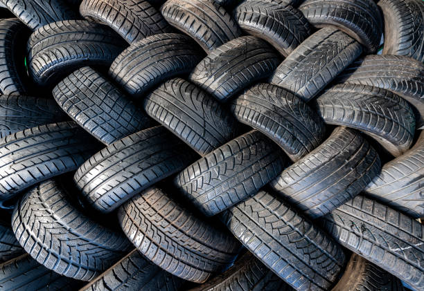 pile of used car tires ready for recycling