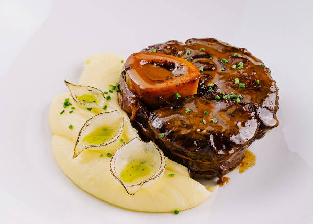 istock Gourmet steak with mashed potatoes on elegant plate 2153007316