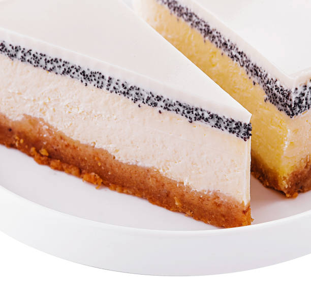Slices of cheesecake with poppy seeds