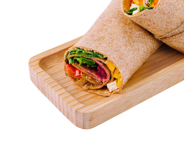 istock Fresh chicken wrap sandwich on wooden board 2153009177
