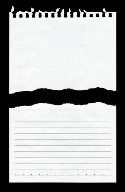Torn spiral notebook page paper background textured Torn spiral notebook page paper background textured isolated on black cut or torn paper paper torn message pad stock pictures, royalty-free photos & images