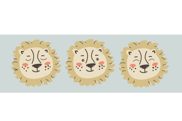 istock Set of cute lions faces or heads with different emotions for kids. 2153019105