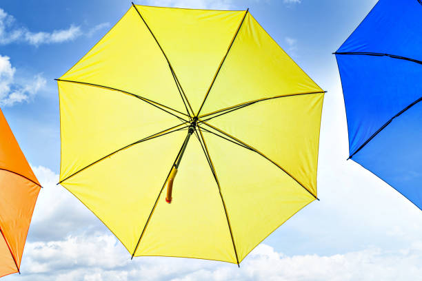 Background of many hanging colorful umbrellas