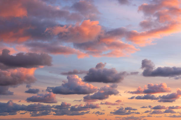 istock Small clouds in dramatic real sky at sunset texture background overlay. 2153026151