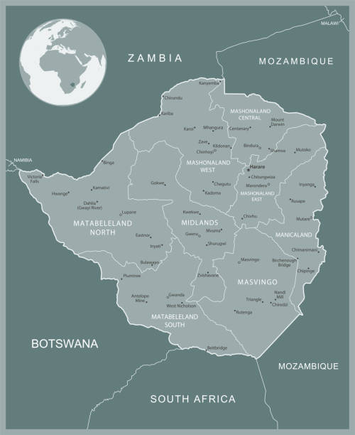 simbabwe - detaillierte karte mit verwaltungseinheiten land. vektor-illustration - harare stock-grafiken, -clipart, -cartoons und -symbole