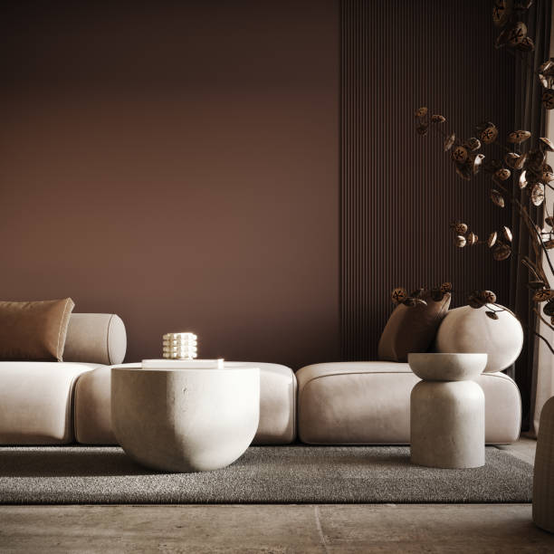 istock Modern interior with empty dark red wall background. Contemporary home interior design. 2153029386