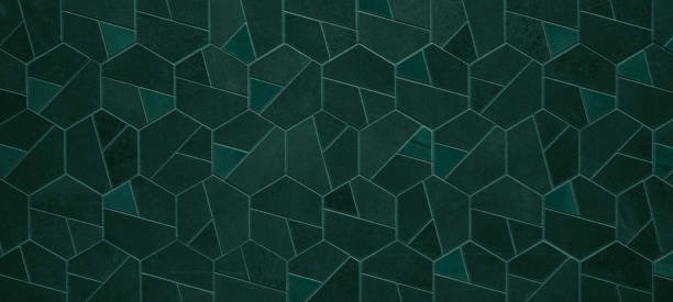istock Abstract colored dark green geometric hexagonal hexagon mosaic cement stone concrete tile wall texture background banner 2153029404