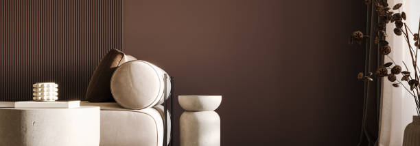 istock Modern interior with empty dark red wall background. Contemporary home interior design with copy space. 2153029410