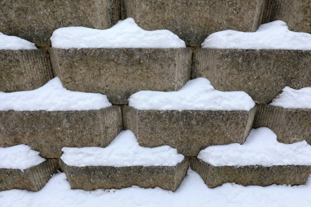The snow is on the concrete wall