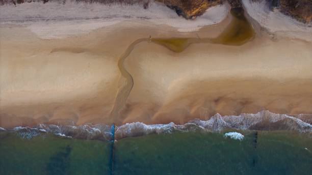 istock Drone perspective: Deserted shoreline, golden hour glow. 2153030982
