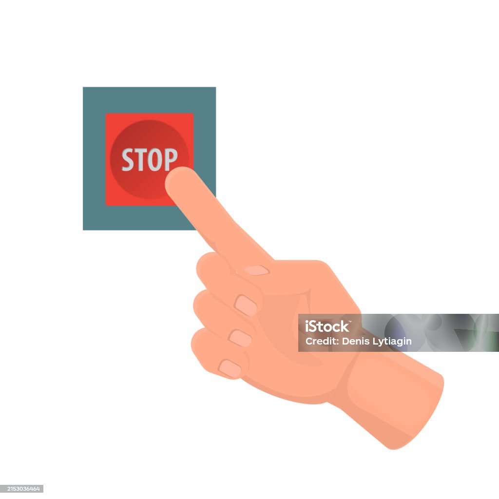 Stop Hand Button Stop Button Hand Presses The Stop Button Stock Illustration - Download ...