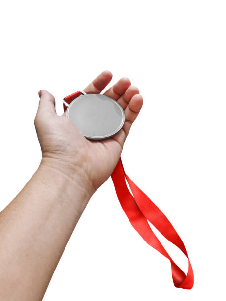 istock Holding a silver medal, winner, white background 2153037387