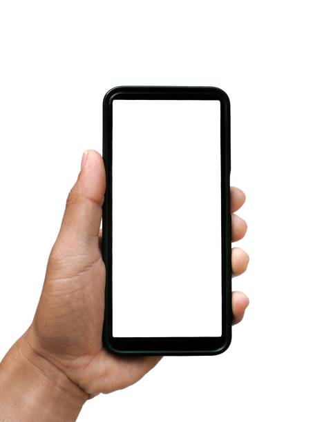 istock Male hand holding a white screen isolated on a white background.  business idea. 2153037699